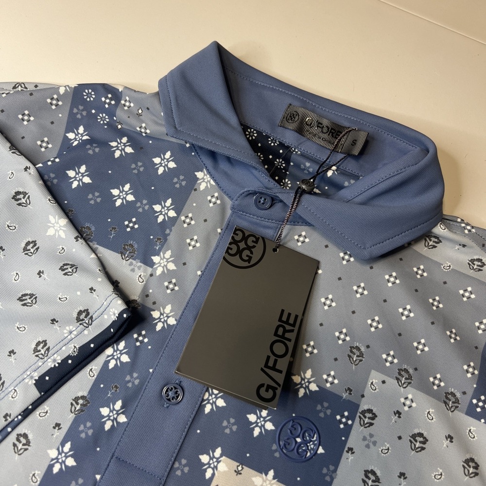 G Fore Boro Patch Tech Pique All Over Print Golf Polo Men's Size Small NWT